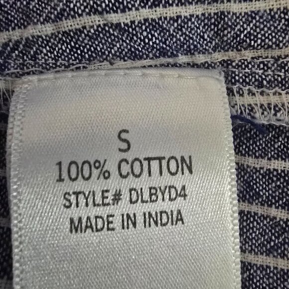 HARPER HERITAGE SHIFT DRESS BLUE DENIUM WHITE STRIPE COTTON CUFFED SLEEVE SMALL - Picture 5 of 9